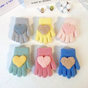 Toddlers Newborn Baby Girls Boys Warm Solid Color Heart Thickening Gloves