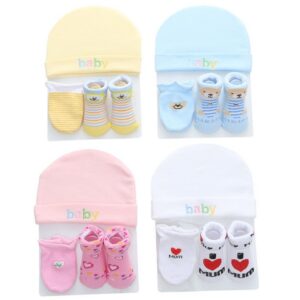 Baby Cute Cartoon Solid Color Socks Letter Stripe Children's Socks + Gloves Hat Set