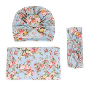 Baby Newborn Print Swaddle Blanket Wrapping Towel And Headband 2pcs Set