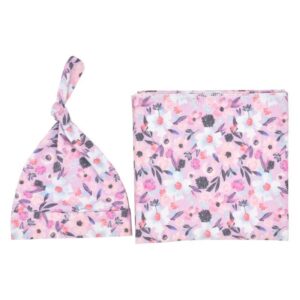 Baby Newborn Floral Swaddle Blanket And Turban Hat