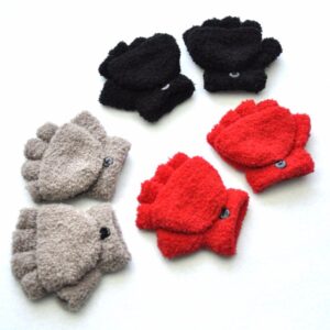 Kids Girls Boy Fashion Winter Warm Fleece Coral Fleece Thickened Half Finger Flap Gloves