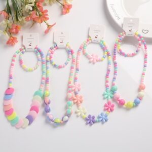 Kids Candy Color Jewelry Beads Necklace Bracelet Two Piece Set