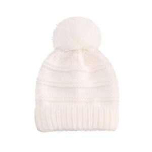 Kids Solid Color Jacquard Wool Warm Pom-Pom Hat