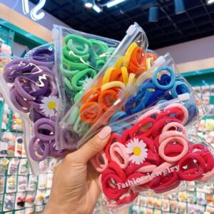 50pcs Kids Macaron Pure Color Elastic Hair Bands
