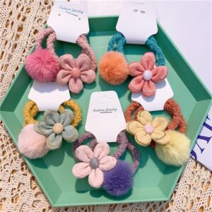 Girls Cute Flower Pompon Decor Sheadline