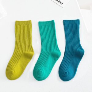 3pairs/Set Kids Solid Color Breathable Cotton Socks