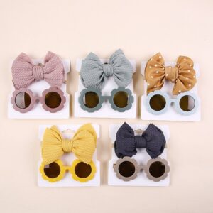 Kids Casual Fashion Cotton Stripe Bow Headband Sunglasses Two-Piece Set