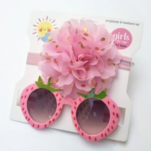 Kids Casual Fashion Sweet Solid Color Hairband Strawberry Rainbow Sunglasses Set
