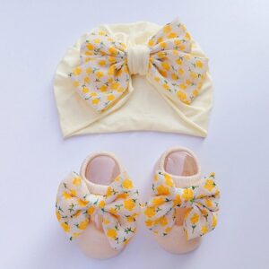 Baby Fashion Cute Tiny Flower Bow Hat Socks Two-Piece Set