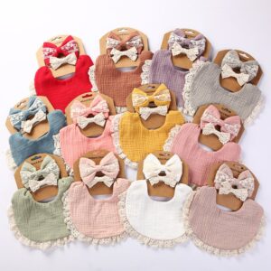 Baby Cotton Crinkle Solid Color Bib Lace Headband Set