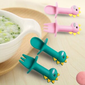 Kids Cute Cartoon Animal Dinosaur Complementary Food Short Handle Spoon Fork
