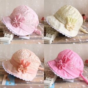 Baby Girls Cute Rabbit Ear Design Lace Bow-knot Solid Color Breathable Sunshade Bucket Hat