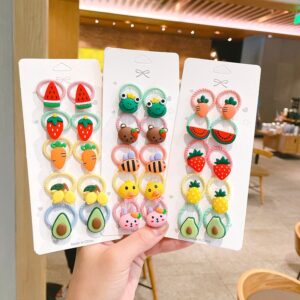 10pcs/set Girls Cute Cartoon Fruit Mini Elastic Hair Band