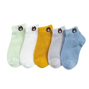5pairs/set Kids Basic Color Blocking Breathable Socks