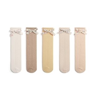 Girls Cute Solid Color Hollow Out Mesh Floral Bow Socks