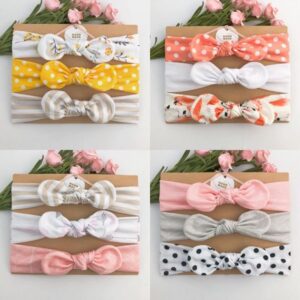 3piece/set Kids Basic All Over Print Bow Rabbit Ear Headband