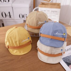 Baby Retro Cartoon Bear Letter Pattern Soft Brim Beret Octagonal Hat