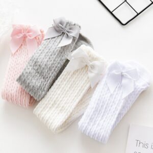 Girls Simple Solid Color Bow Decor Breathable Socks