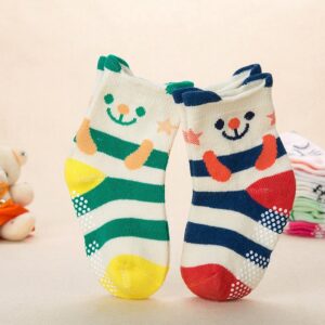 2pairs/set Baby Cute Cartoon Bear Design Non-slip Glue Socks