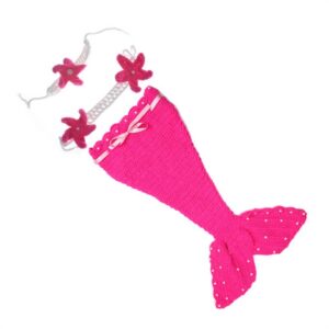 3 pcs/set Kids Starfish Decor Tops And Mermaid Tail Shape Bottoms With Hairband