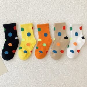 5 pairs/pack Kids Fashion Multicolor Polka Dot Pattern Cotton Socks