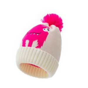 Kids Monster Pattern Pompon Decorated Knit Hat