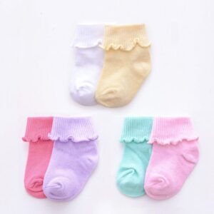 Kids Simple Lace Decoration Solid Color Cotton Socks