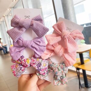 3pcs/set Girls Elegant Bow Shaped Plaid Flower Pattern Hairpin