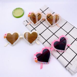 Girls Sweet Heart Shape Ice Cream Rhinestone Decorated Sunglasses