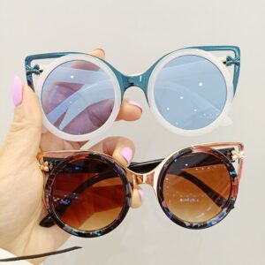 Girls Cartoon Bow Decorated Cat Ear Shape Frame Sunglasses