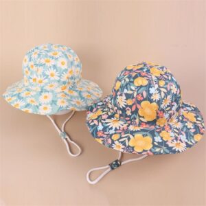 Girls Elegant Flower Pattern Bucket Hat