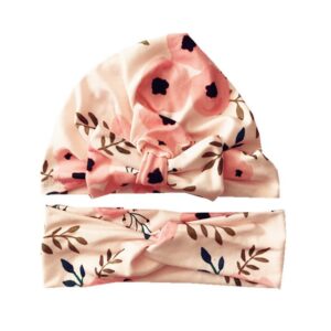 Fashion Flower Pattern Bowknot Decor Mother Headband And Baby Cap Set