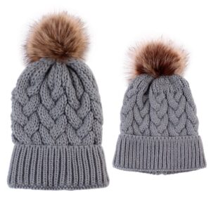 Kids Big Twist Pompon Parent-child Knitted Hat Two-pieces Set