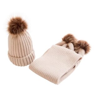 Kids Solid Color Pompon Hat And Scarf Two-piece Set
