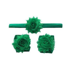 3Pcs Set Baby Girls Solid Color Chiffon Lace Flower Pretty Headbands And Barefoot Sandals