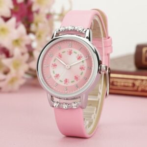 Pretty Girl Rhinestone Flower Print Watch