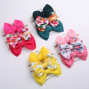 Children Kids Toddlers Printed Bowknot Nylon Headband Set