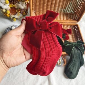 Kids Fashion Bowknot Decor Solid Color Socks