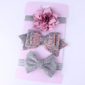 3pcs/set Girls Cute Flower Bow Sequin Design Elastic Headband