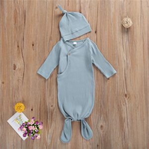 Newborn Simple Solid Color Swaddle Wrap With Hat