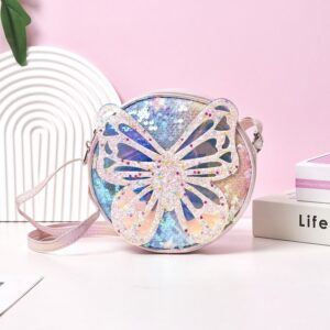 Girls Fashion Cute Butterfly Sequin Shoulder Round Bag