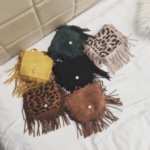 Children Fashion Leopard Print Tassel Crossbody Bag