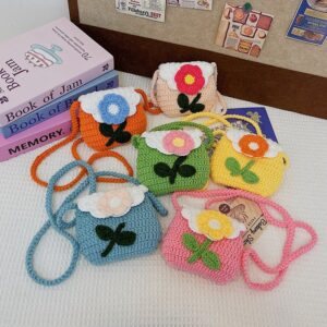 Kids Girls Casual Cute Flower Knitted Crossbody Bag