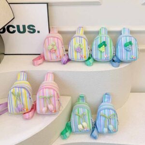 Kids Girls Fashion Casual Cute Flower Stripe Print Chest Bag
