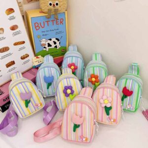 Kids Girls Fashion Casual Cute Flower Stripe Print Chest Bag