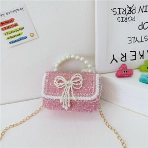 Kids Girls Fashion Casual Cute Pearl Bow Sequins Crossbody Handle Princess Bag