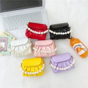 Kids Girls Fashion Casual Solid Color Creased Crossbody Handle Bag