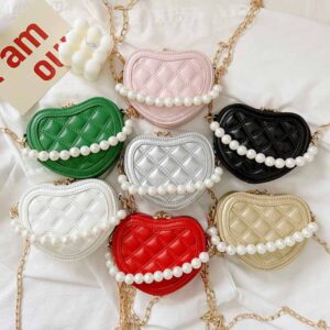 Kids Girls Fashion Casual Cute Solid Color Heart Crossbody Handle Bag
