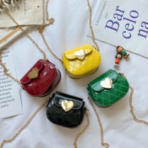 Kids Girls Fashion Cute Heart Quilted PU Chain Crossbody Bag