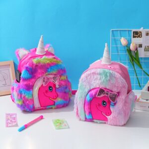 Kids Girls Cute Cartoon Sequins Bow Rainbow Color Plush Backpacks Bag